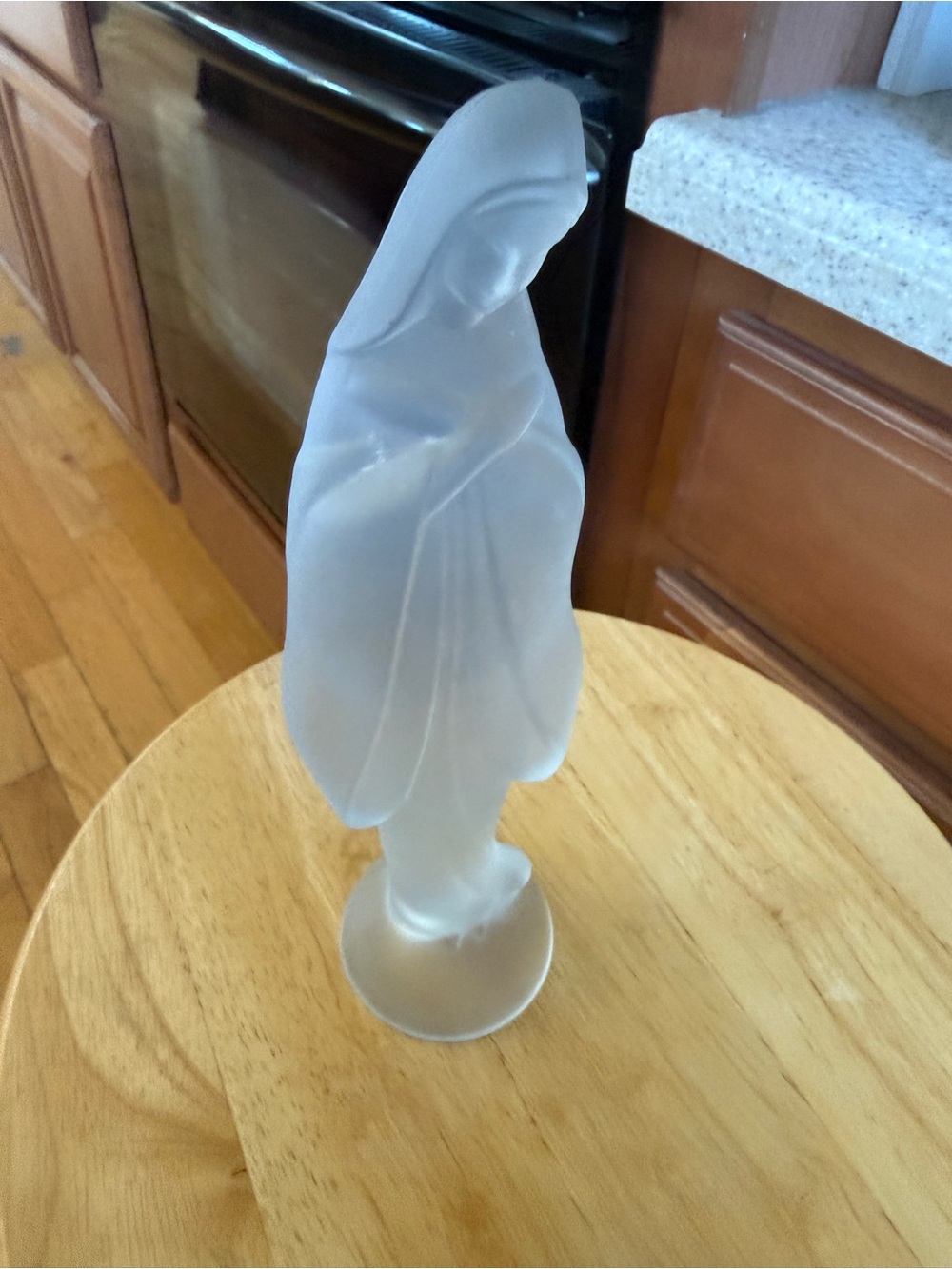 Frosted White satin Glass Vintage Madonna Figurine